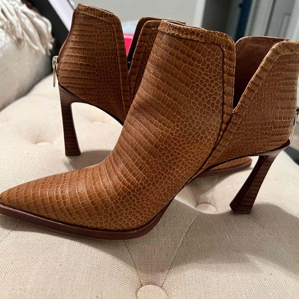 Croc-Embossed Brown Ankle Boots